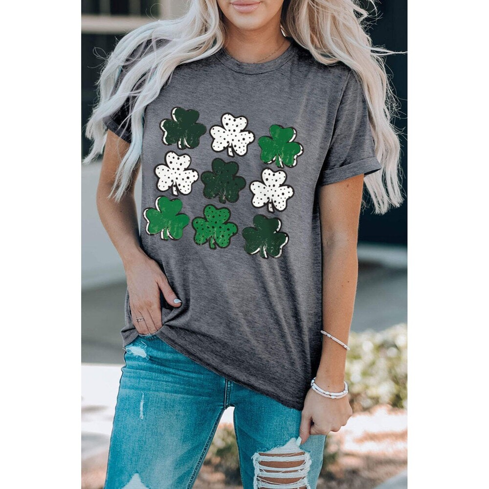 Lucky Clover Round Neck Short Sleeve T-Shirt